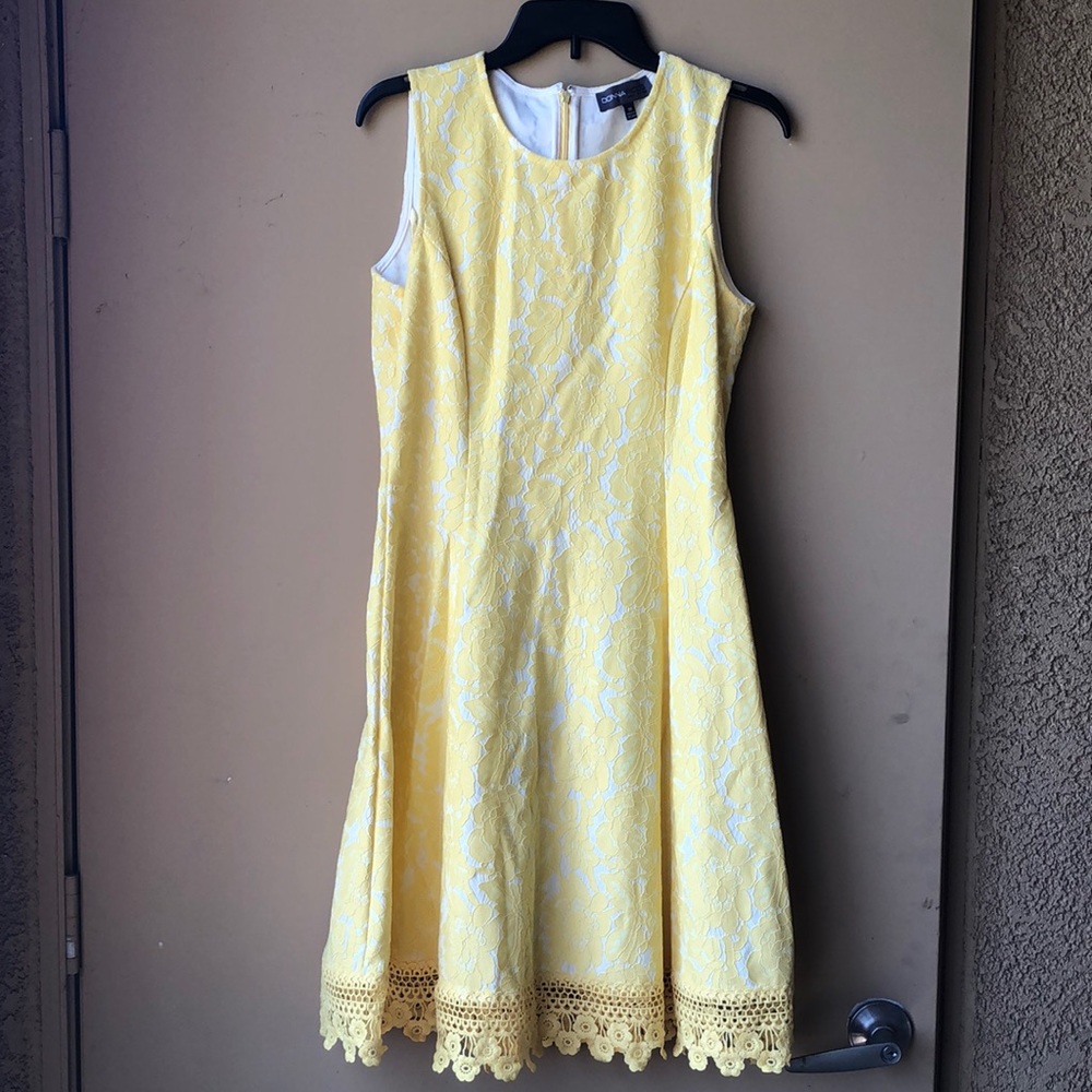Brand New yellow and ivory sleeveless lace dress
